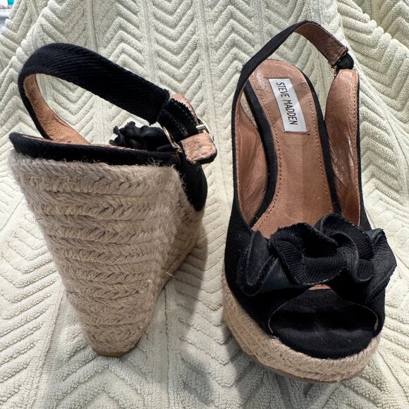 Steve Madden platform sandals, open toe w/ruffle 5" heel, size 8.5 - Picture 1 of 9